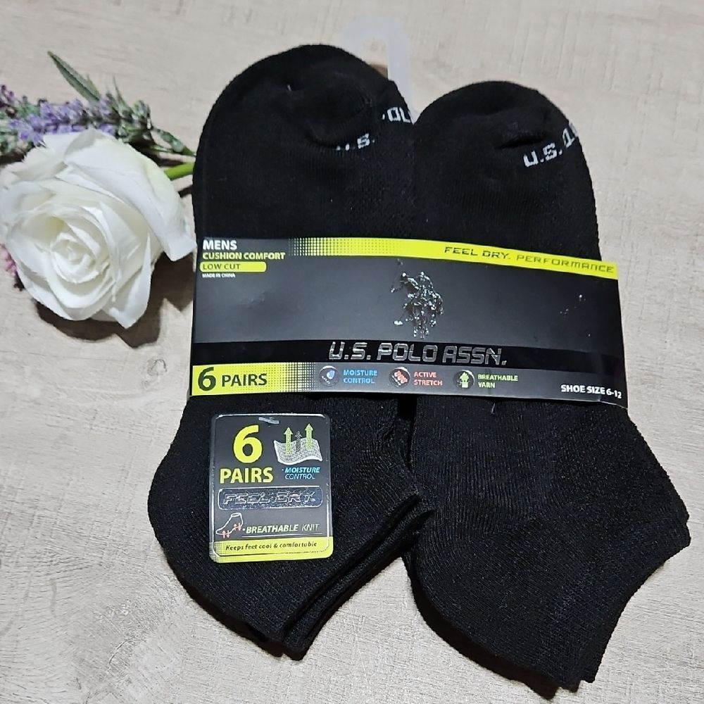 U.S. Polo Assn. Men's Black Low Cut Performance Socks - 6 Pairs